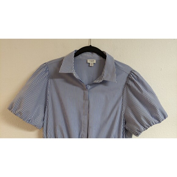 Women's J. Crew Factory Collared Mini Dress Blue Pin Striped Cotton SZ 10 - Picture 4 of 15